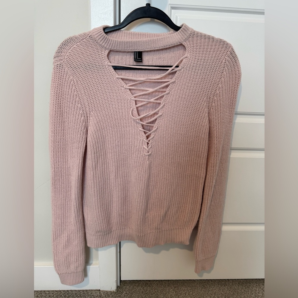 Open neck lace up sweater